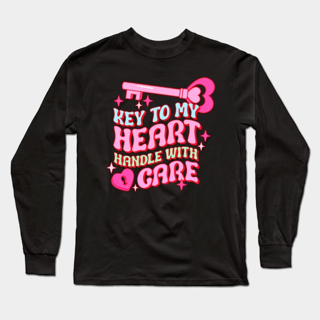 Valentine's Day Key To My Heart I Love You Cute Heart Lock Long Sleeve T-Shirt by SilverLake